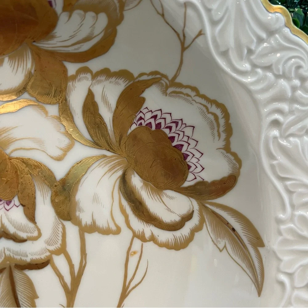 Vintage Weimar Sabine Floral Porcelain Serving Bowl Plate Gold Trim Handmade